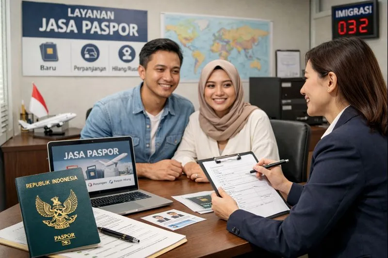 Layanan jasa paspor resmi membantu pembuatan dan perpanjangan paspor di kantor dengan pendampingan profesional