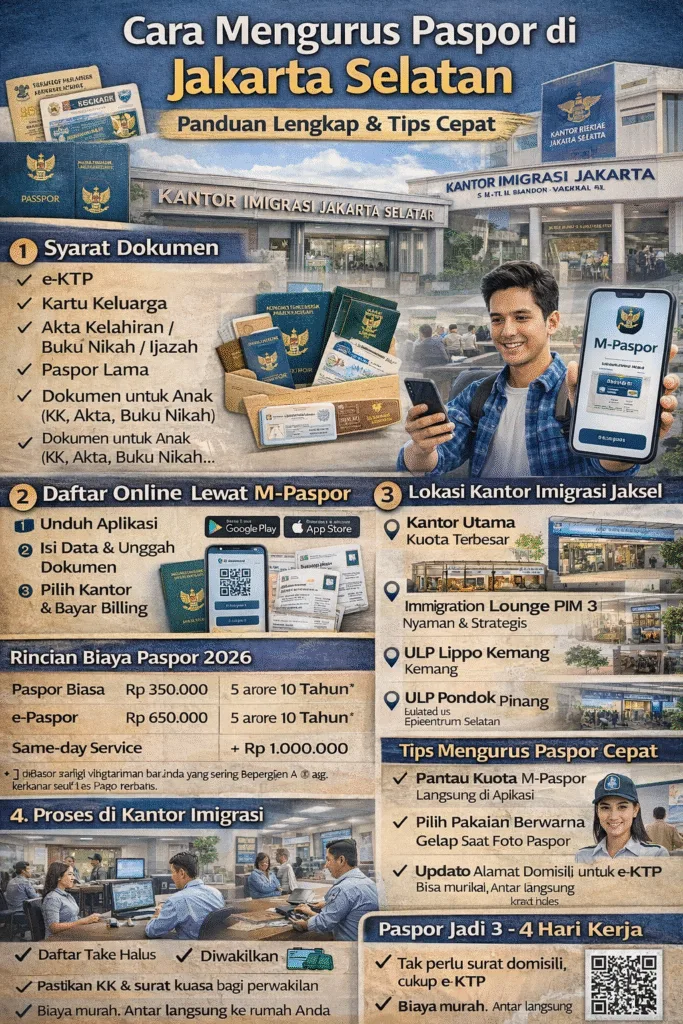 cara mengurus paspor di jakarta selatan melalui aplikasi m paspor lengkap dengan syarat dokumen biaya paspor dan lokasi kantor imigrasi jakarta selatan